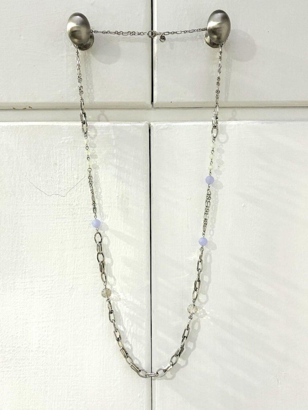 LOFT Silver Mixed Chain Lavender Beaded Long Necklace